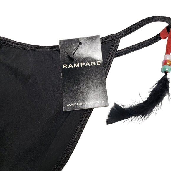 NEW Rampage Black Thong Underwear Feather Tie On Detail Women's Size Small - Picture 4 of 8